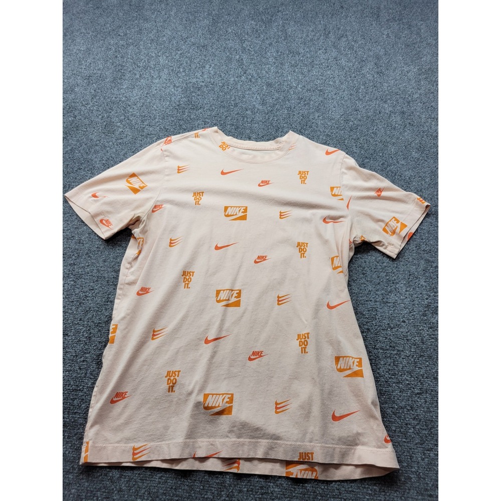 Nike Mens AOP Logo T-Shirt Peach Orange Just Do It Swoosh CV8962-664 Large